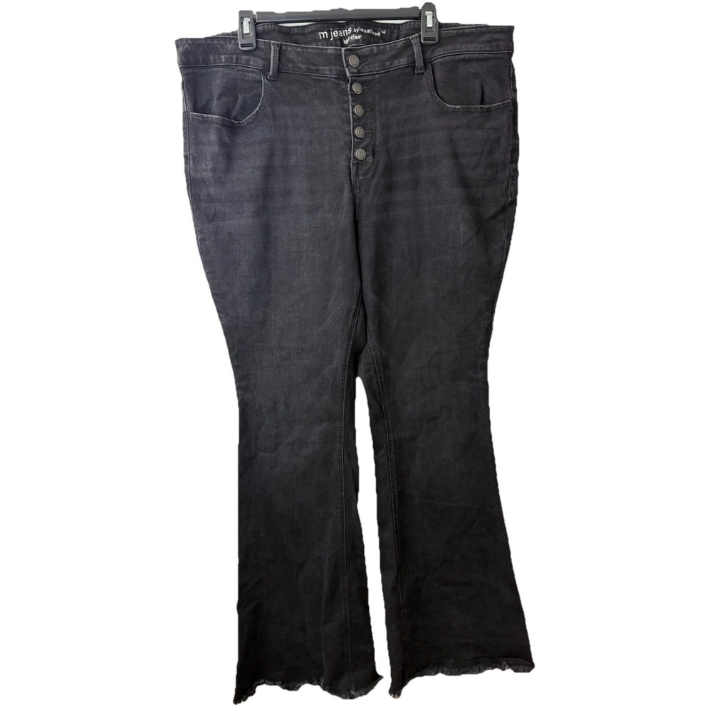 Maurices Flare Jeans‎ Womens 20W High Rise Button Fly Distressed Black Flare